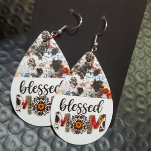 Leather dangle earrings "Blessed Mom"